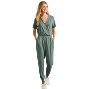 Garnet Hill Surplice Jogger Jumpsuit | Soft Stretch One-Piece Loungewear Size L